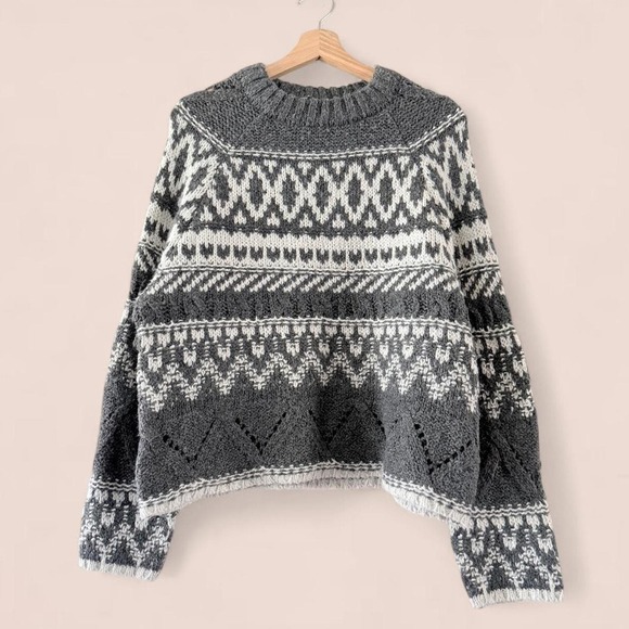 Sweaters - John Paul Richard Women's Large Gray Fair Isle Nordic Wool Blend Sweater